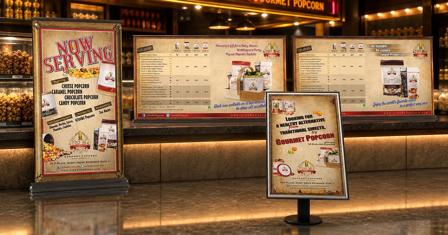 4700BC Popcorn in-shop POS and menu board design