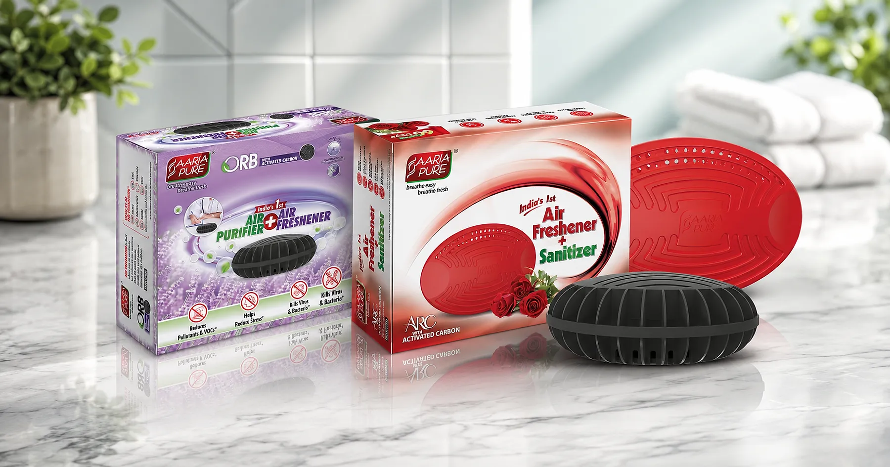 Aaria Pure air freshener carton packaging — home care, India