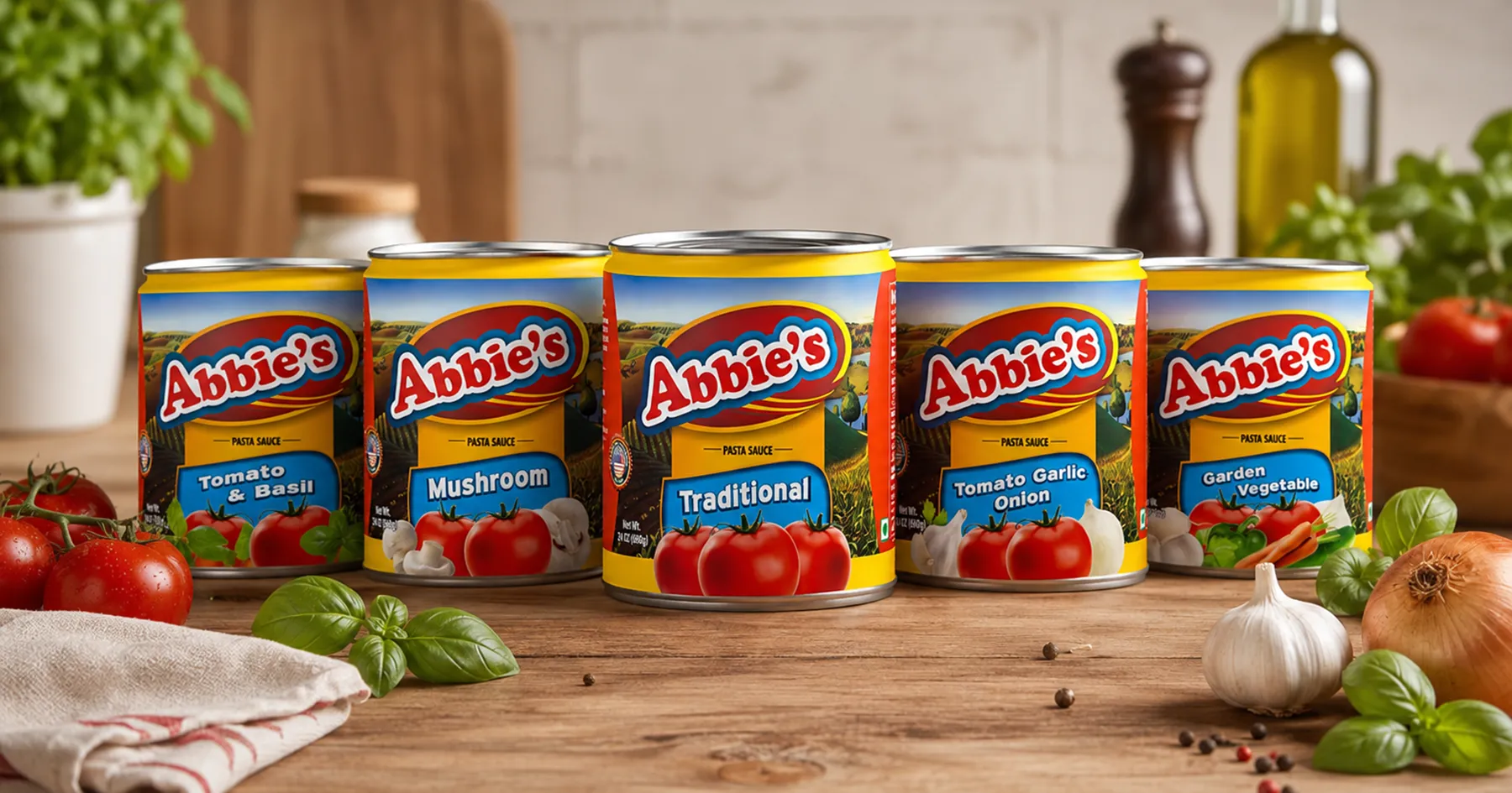 Abbies pasta sauce tin packaging — food, India