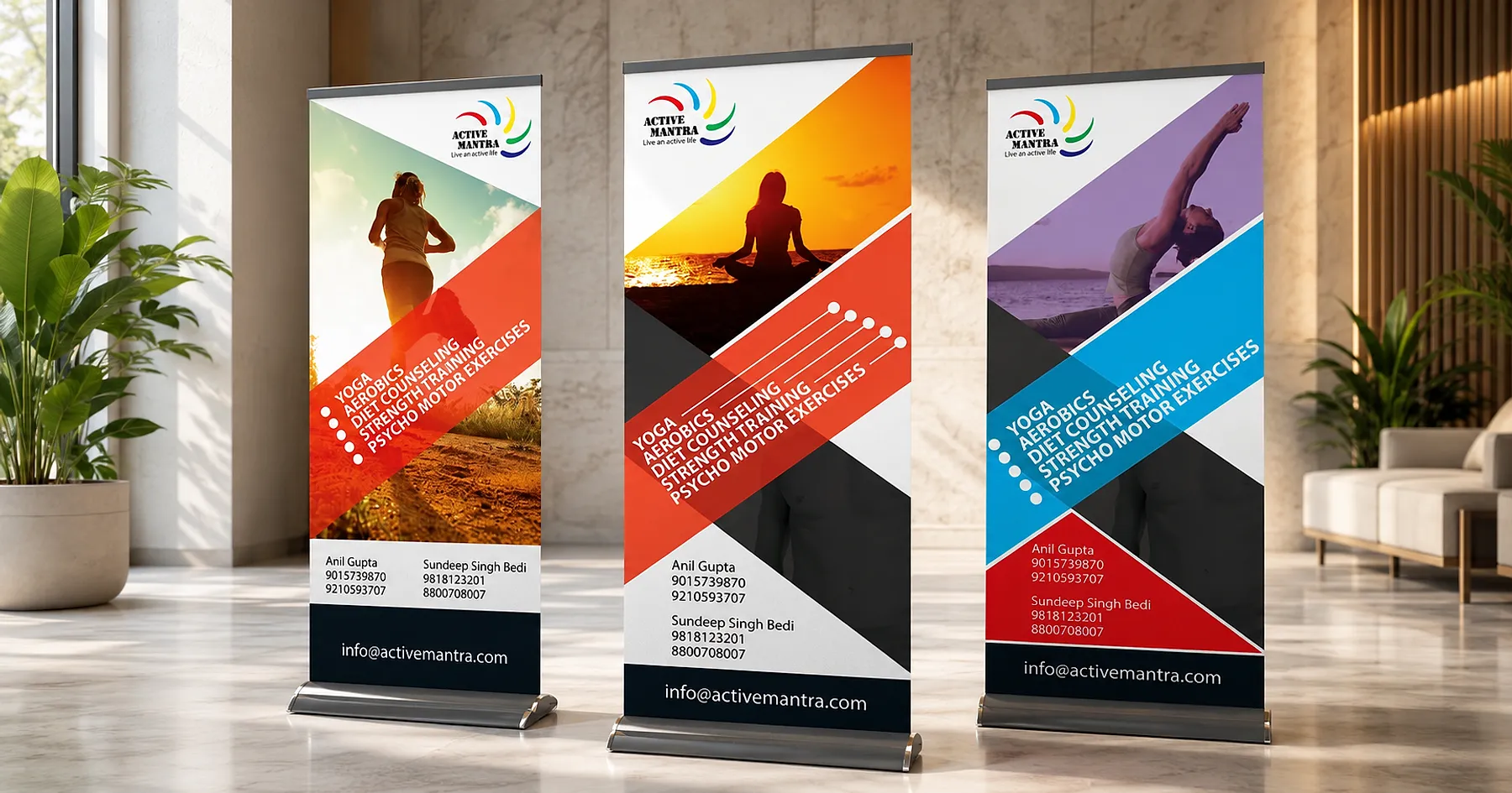 Active Mantra fitness and yoga standee design