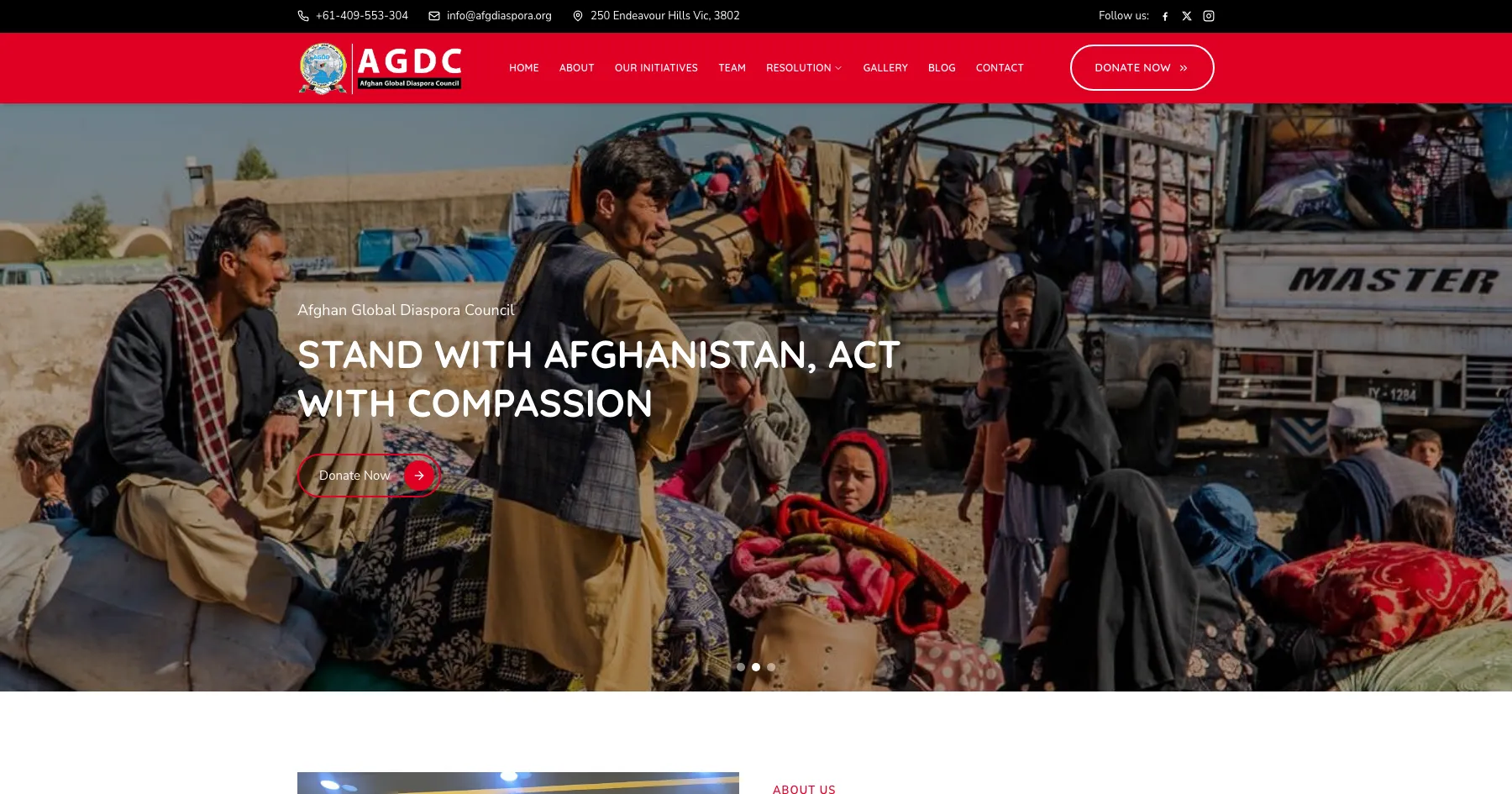 Afghan Global Diaspora Council website design and development — non-profit & institutional, Australia