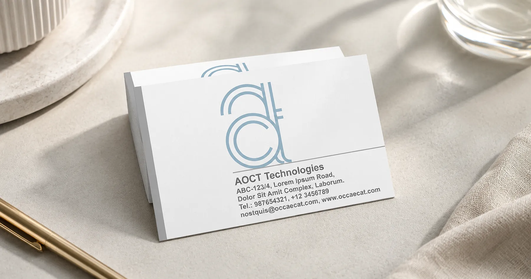 AOCT Technologies identity and business card design — professional services, India