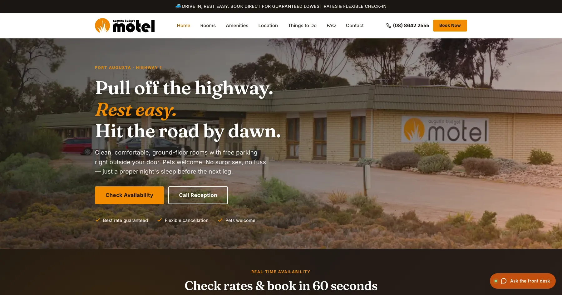 Augusta Budget Motel website design and development — hospitality & food service, Australia