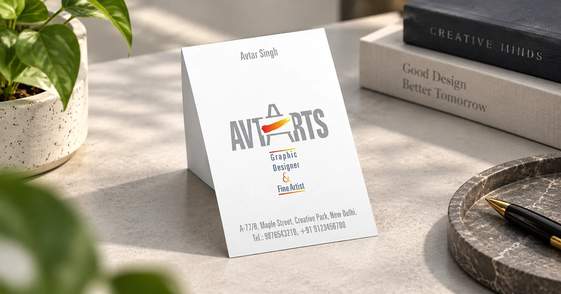 AvtArts identity and business card design — professional services, India