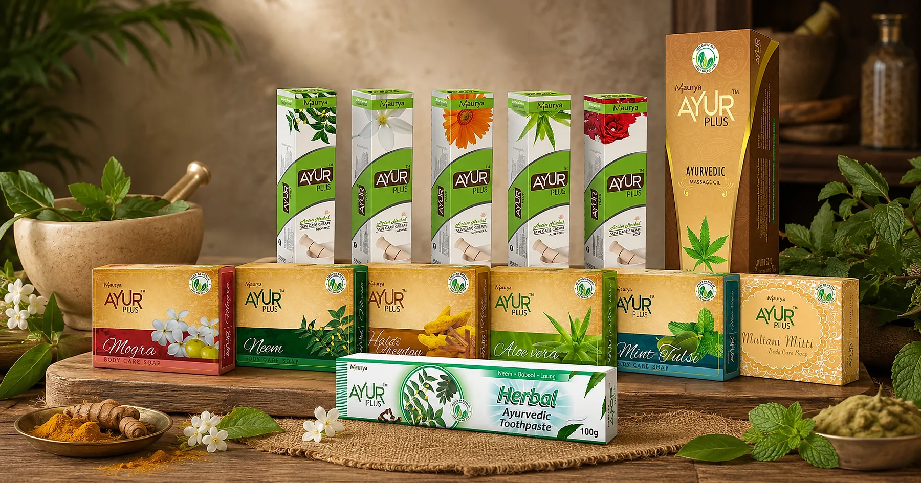 Ayur Plus ayurvedic soap skincare range packaging — healthcare & wellness, Russia