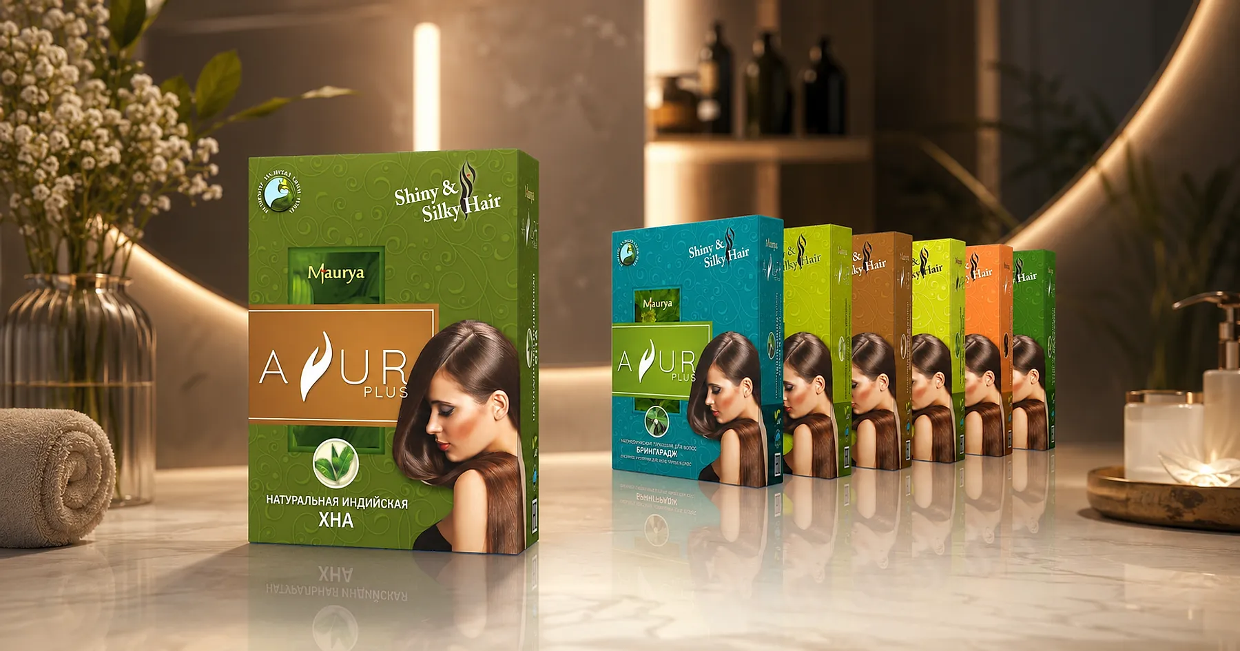 Ayur Plus herbal henna hair carton packaging — healthcare & wellness, Russia