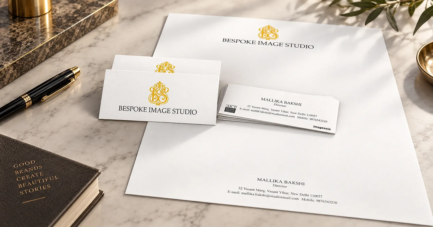 Bespoke Image Studio identity and stationery design — professional services, India