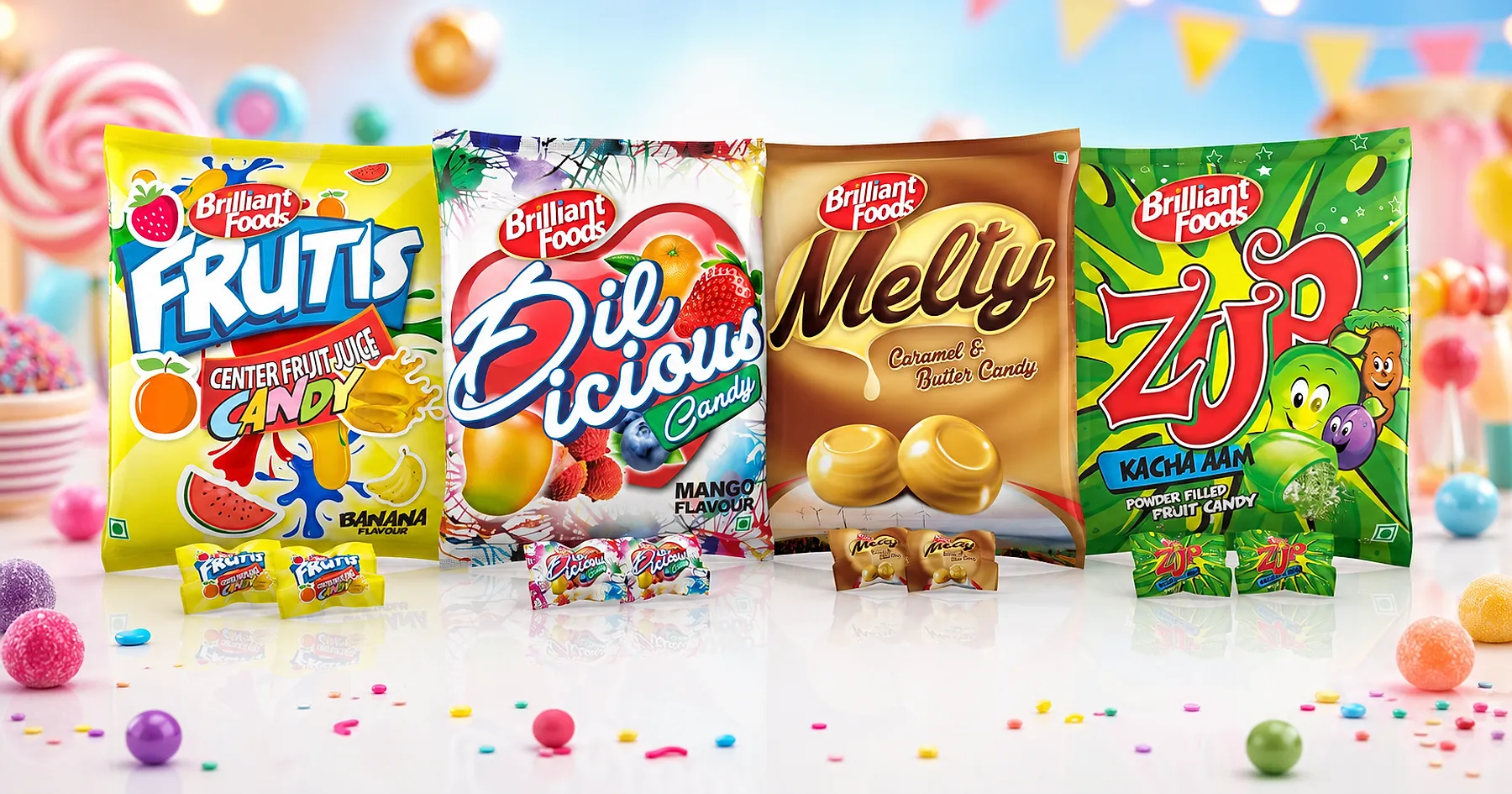 Brilliant Foods candy pouch packaging — food, India