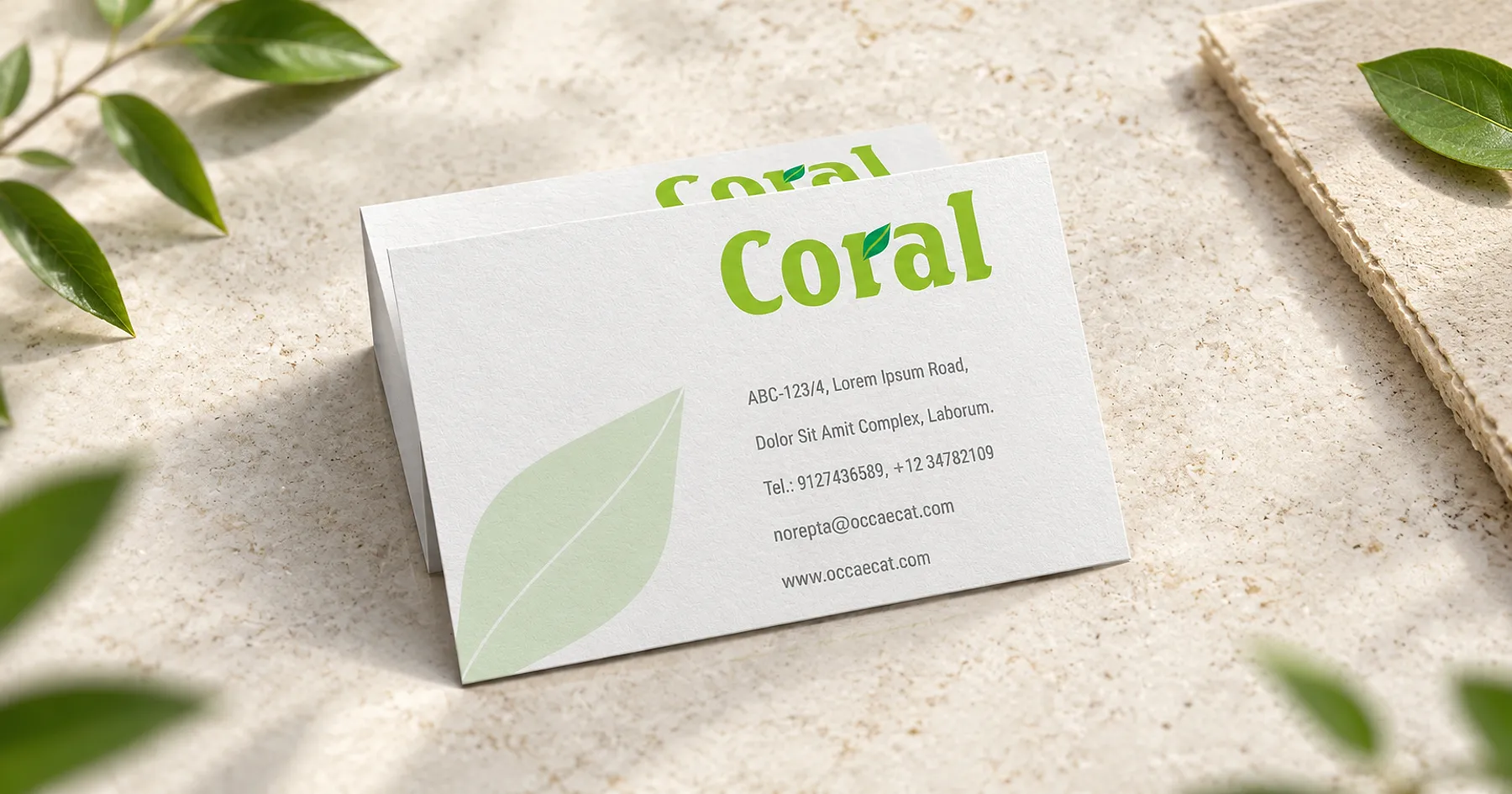 Coral identity and business card design — healthcare & wellness, India