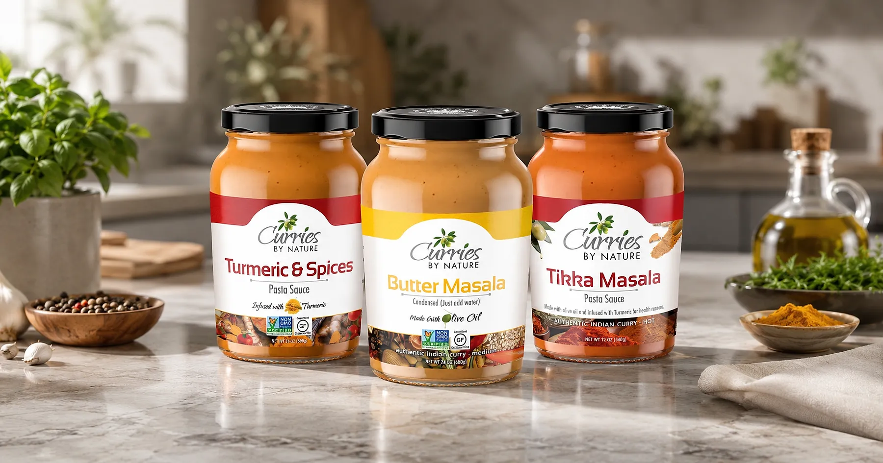 Curries by Nature curry sauce jar packaging — food, USA