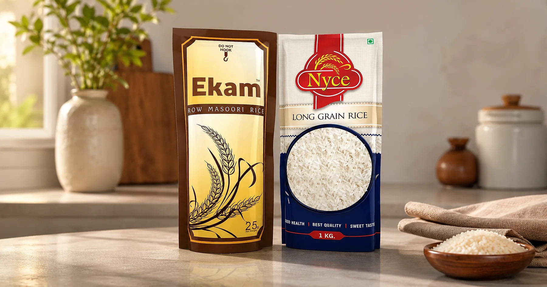 Ekam rice pouch packaging — food, India