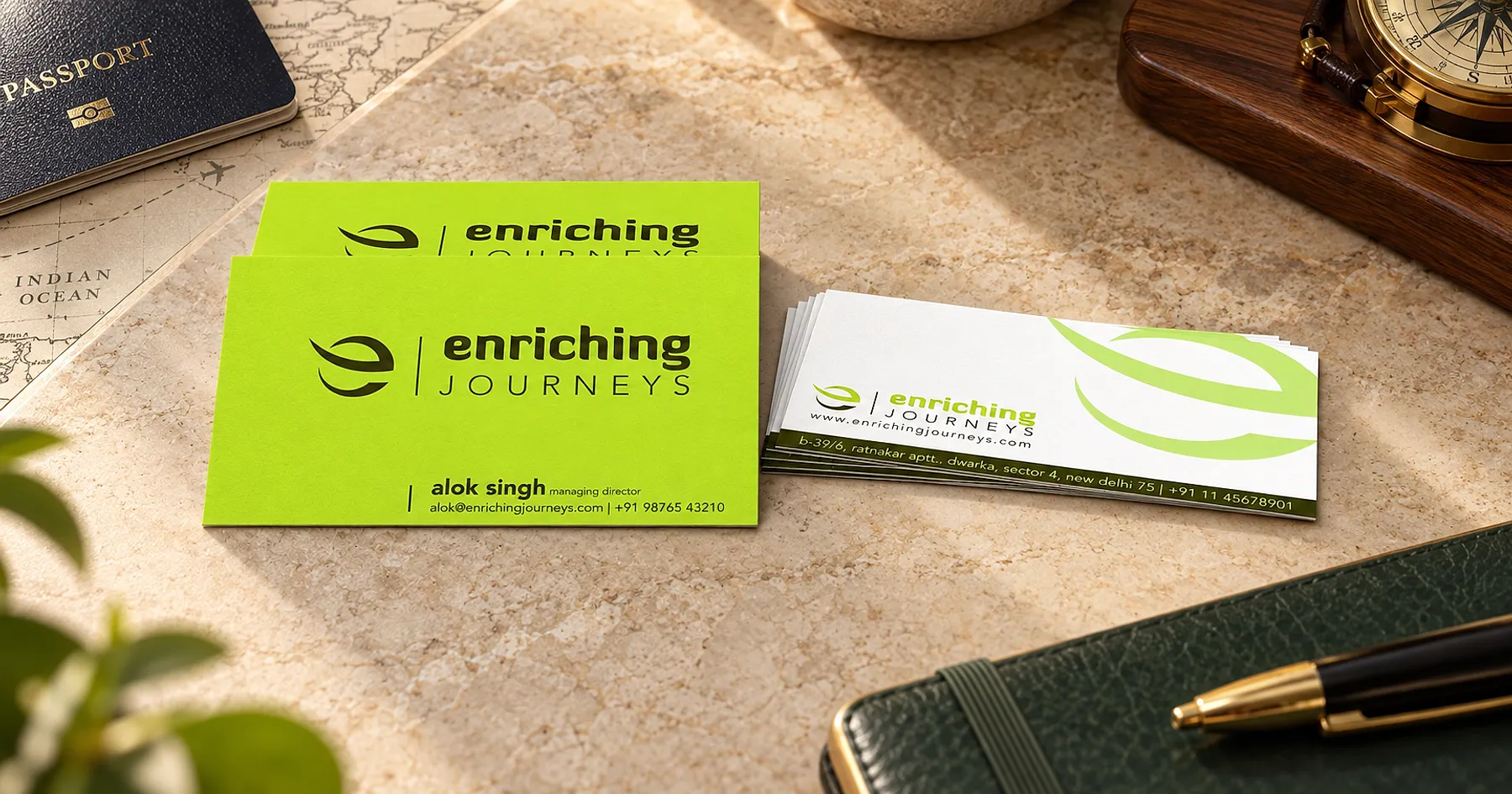Enriching Journeys identity and business card design — professional services, India