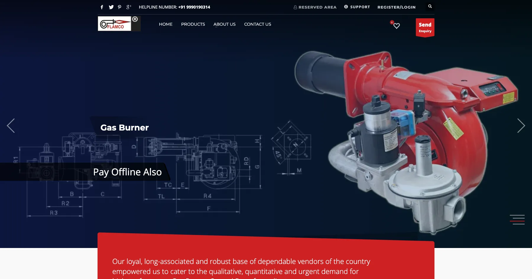 Flamco Burners e-commerce website design and development — industrial equipment, India
