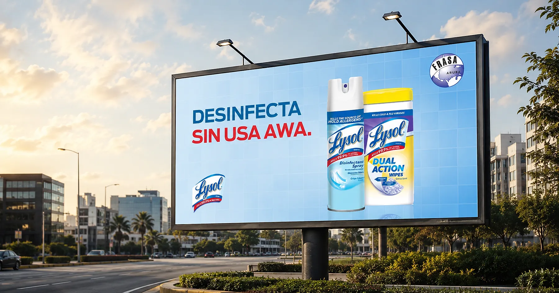 Frasa Lysol hoarding design for the Aruba market