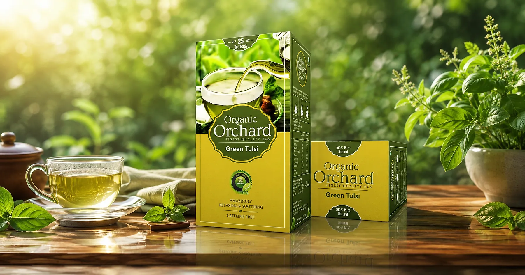 Green Orchard green tulsi tea carton packaging — beverages, India