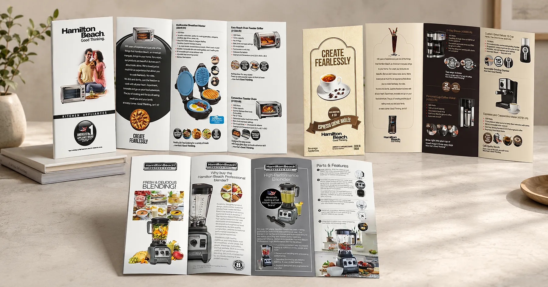 Hamilton Beach piano-fold product brochures