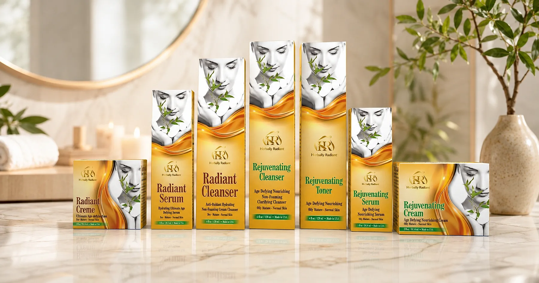 Herbally Radiant skincare carton range packaging — personal care, India