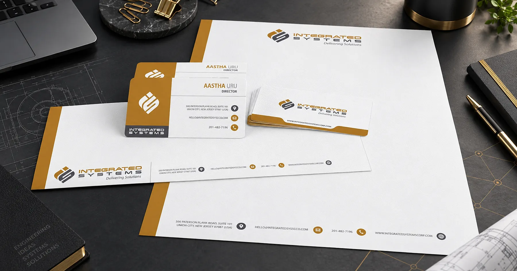 Integrated Systems identity and business card design — industrial equipment, USA