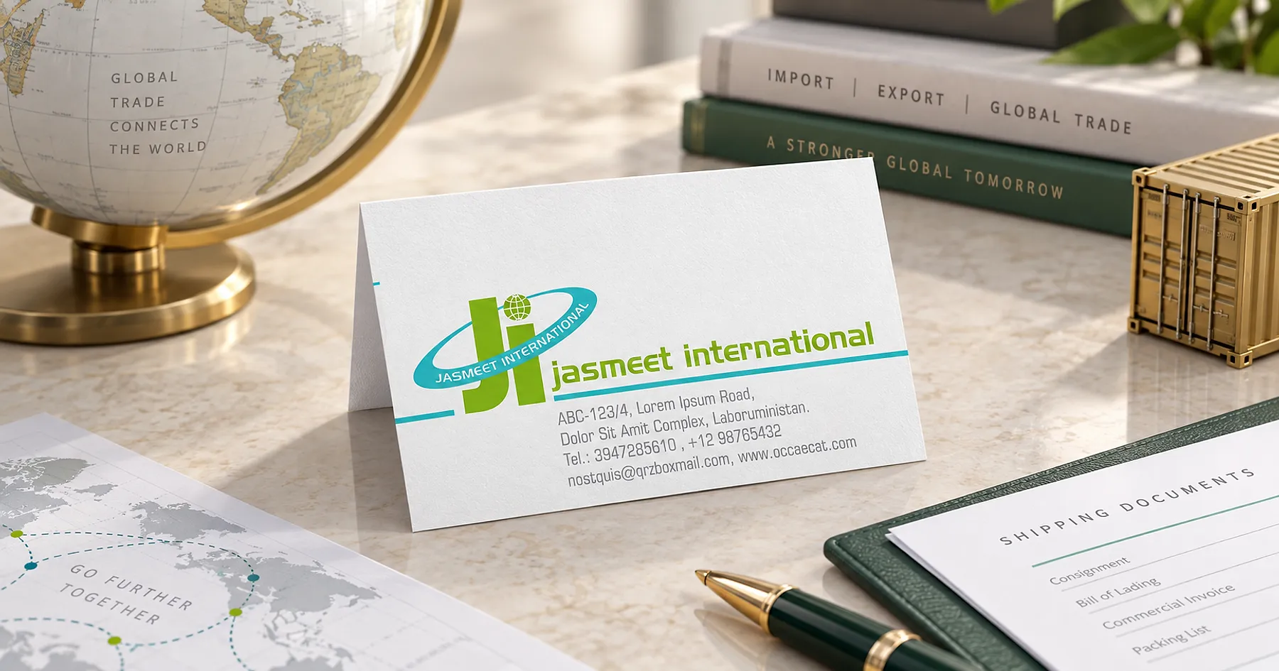 Jasmeet International identity and business card design — manufacturing, India