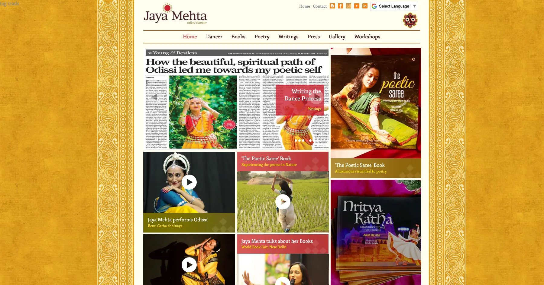 Jaya Mehta dancer and author website design and development — publishing, India