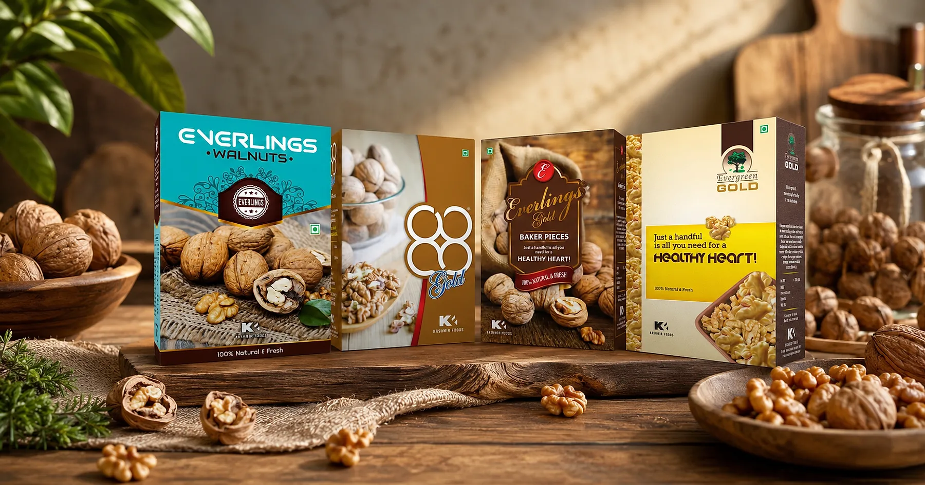 Kashmir Foods walnut carton packaging — food, India