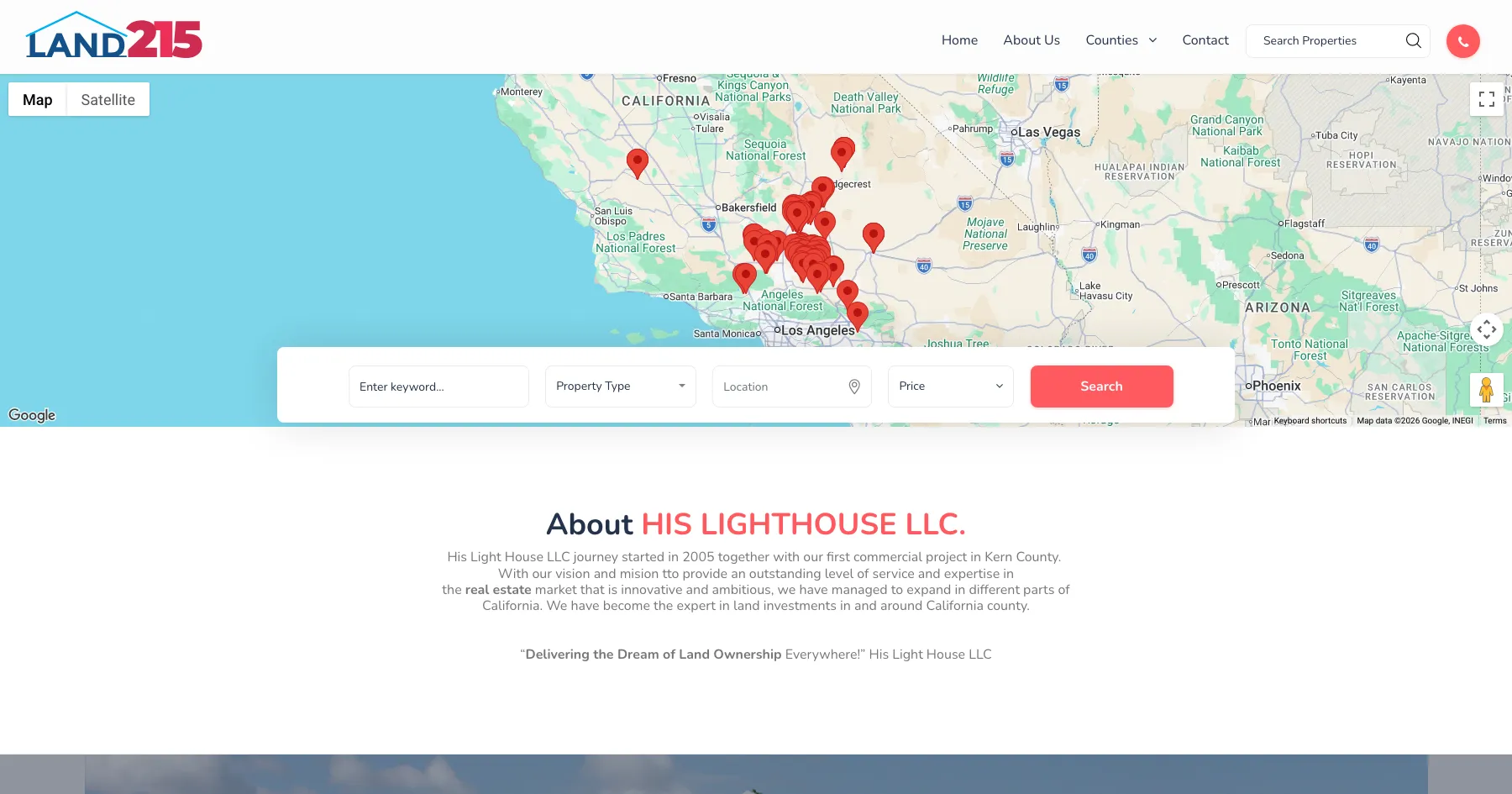 Land215 property search website design and development — real estate, USA