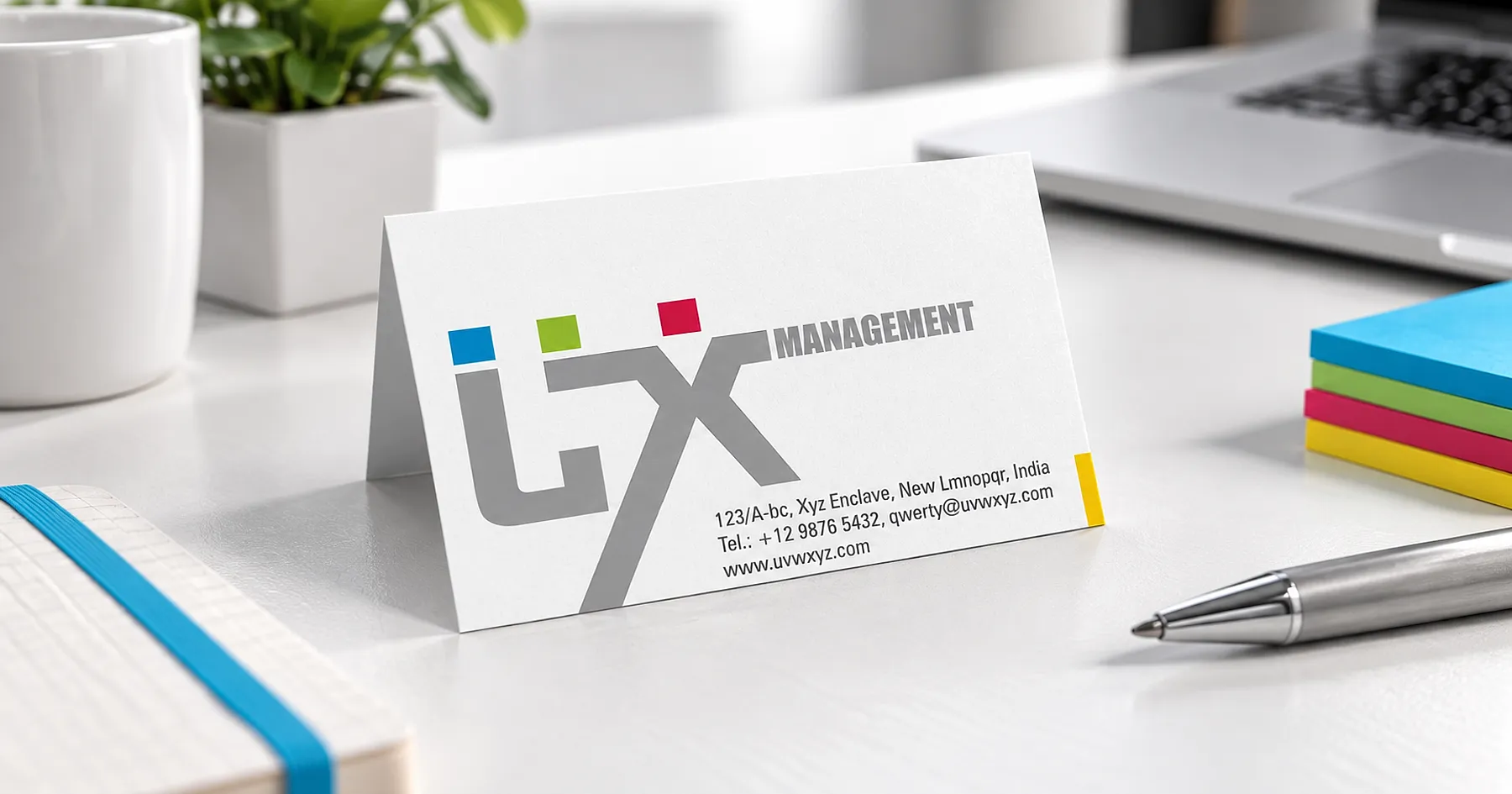 LX Management identity and business card design — professional services, India