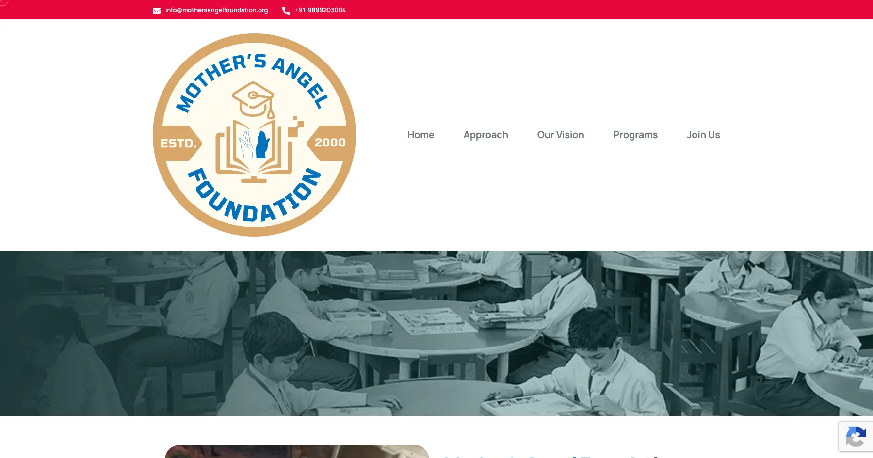 Mother's Angel Foundation website design and development — non-profit & institutional, India