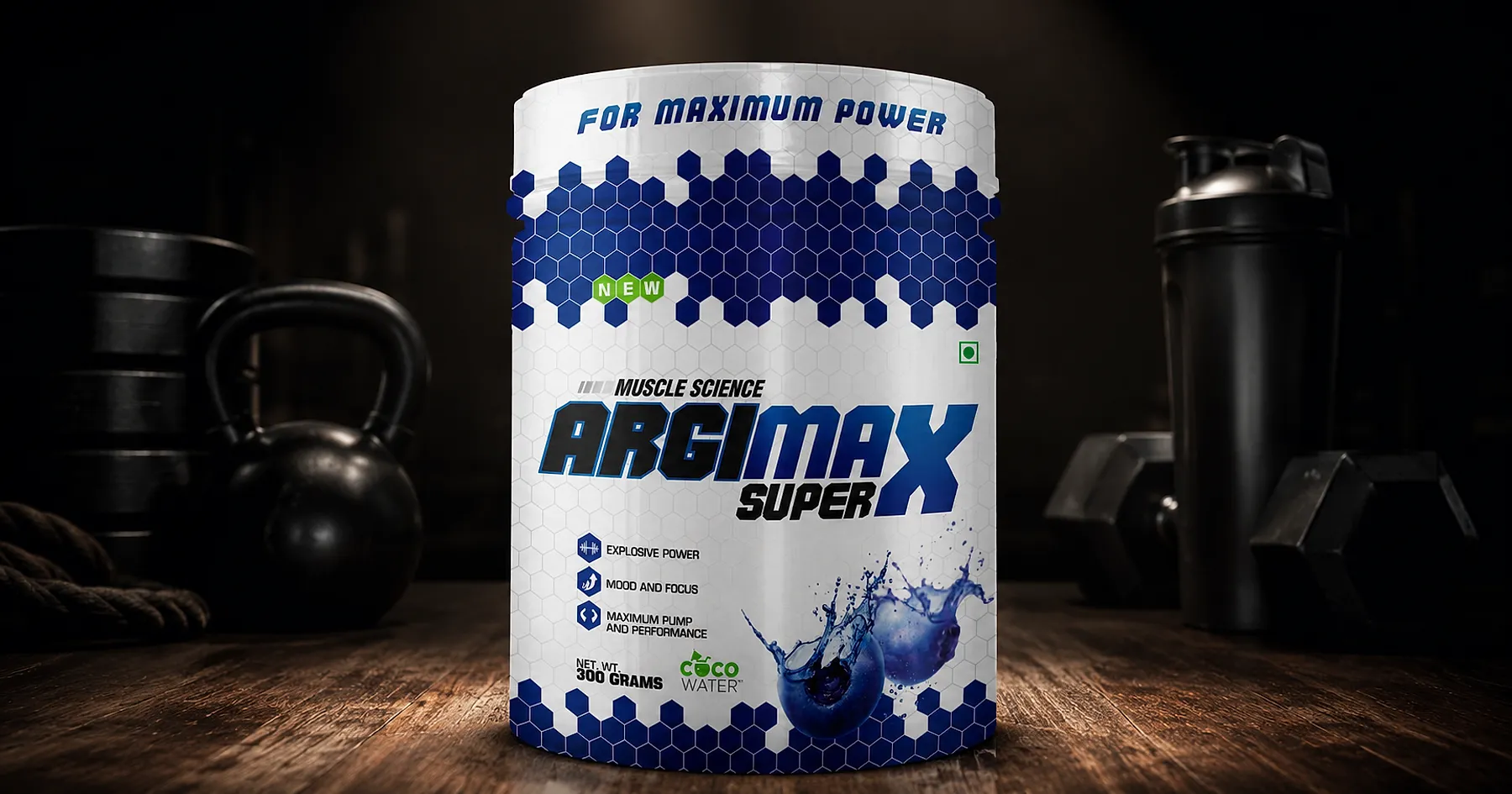 Muscle Science argimax pre workout tub packaging — sports & nutrition, India