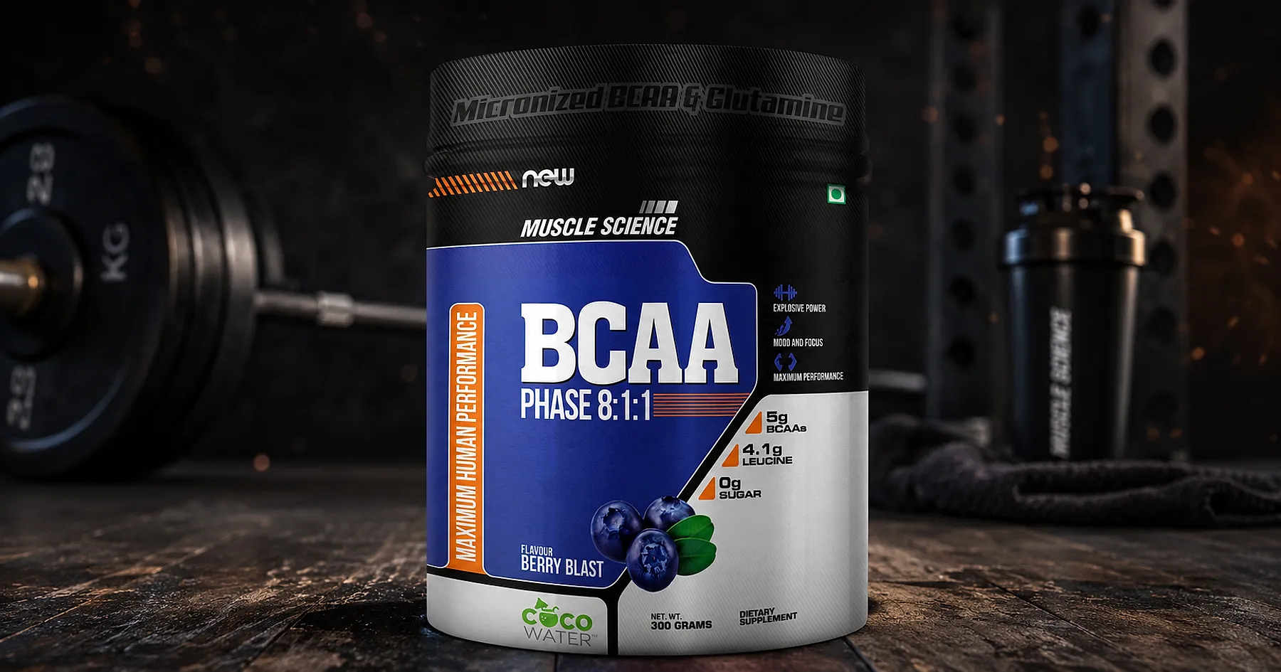 Muscle Science bcaa supplement tub packaging — sports & nutrition, India