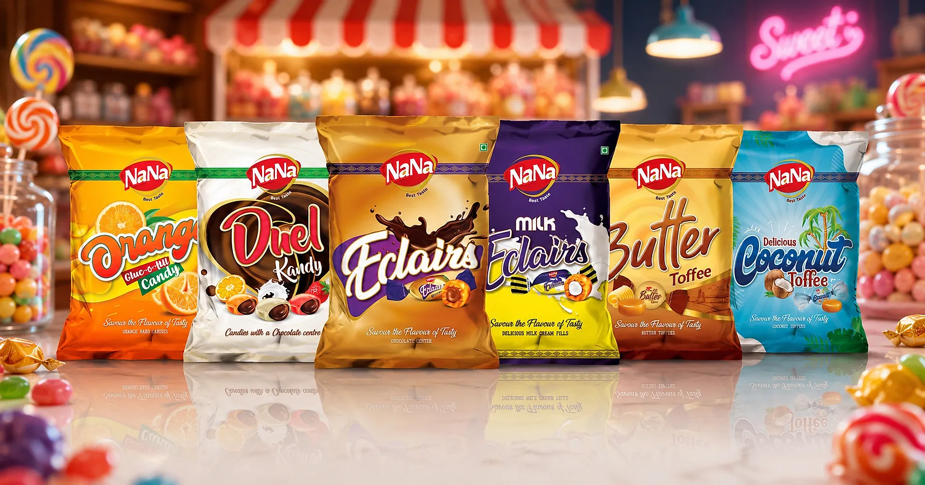 Nana candy toffee pouch packaging — food, India