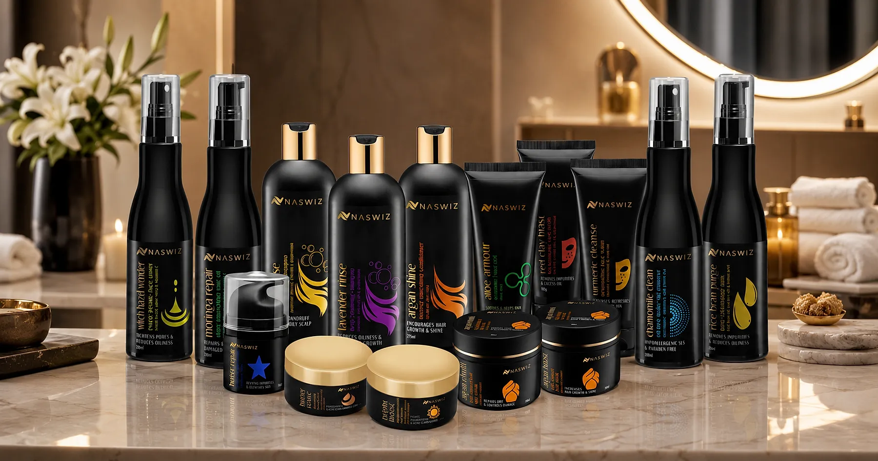 Naswiz hair skin care range packaging — personal care, India