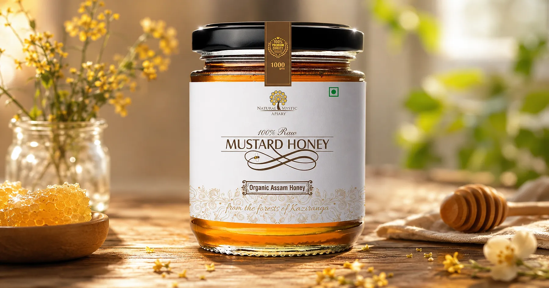 Natural Mystic honey jar label packaging — food, India