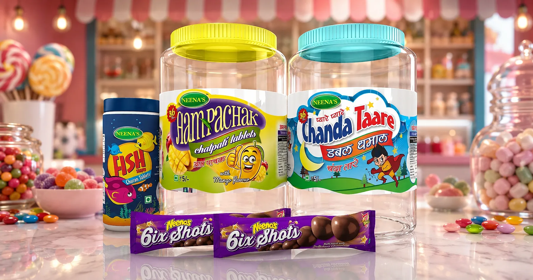 Neena's candy churan jar packaging — food, India