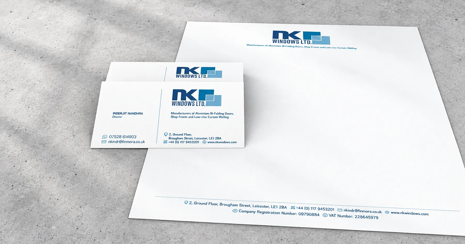 NK Windows identity and stationery design — building materials, United Kingdom