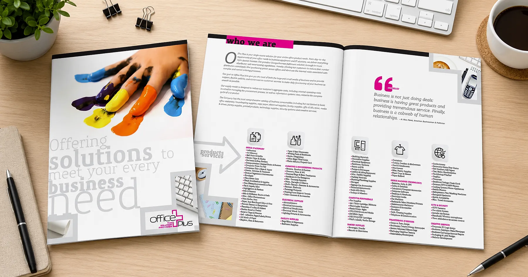 Office Plus business supplies company brochure — professional services, India