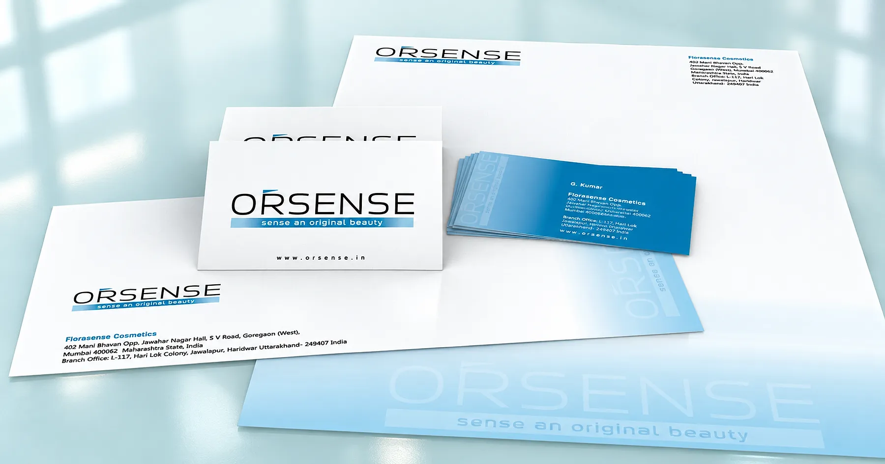 Orsense identity and stationery design — personal care, India