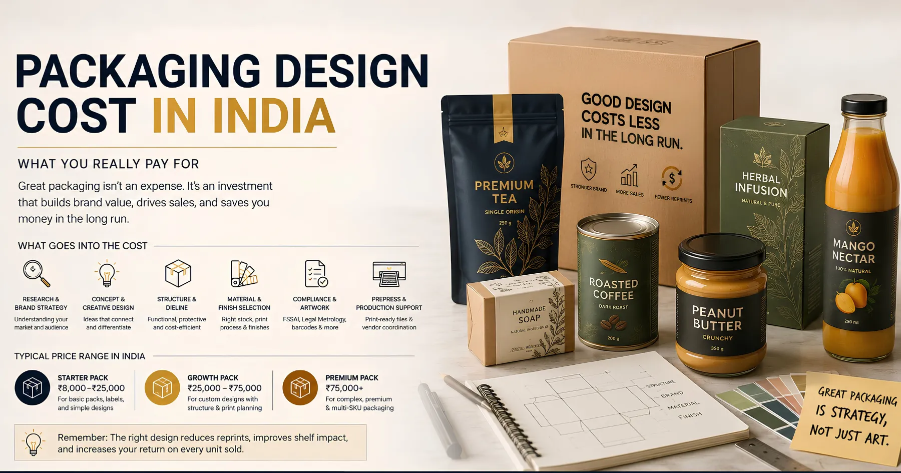 Packaging design price bands and what each buys in India