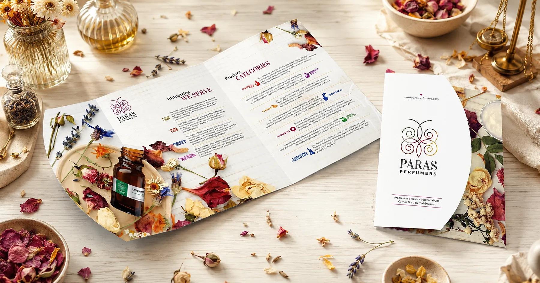 Paras Perfumers fragrance trifold brochure — personal care, India
