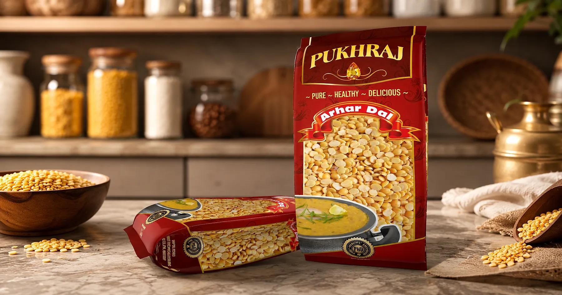 Pukhraj dal pouch packaging — food, India