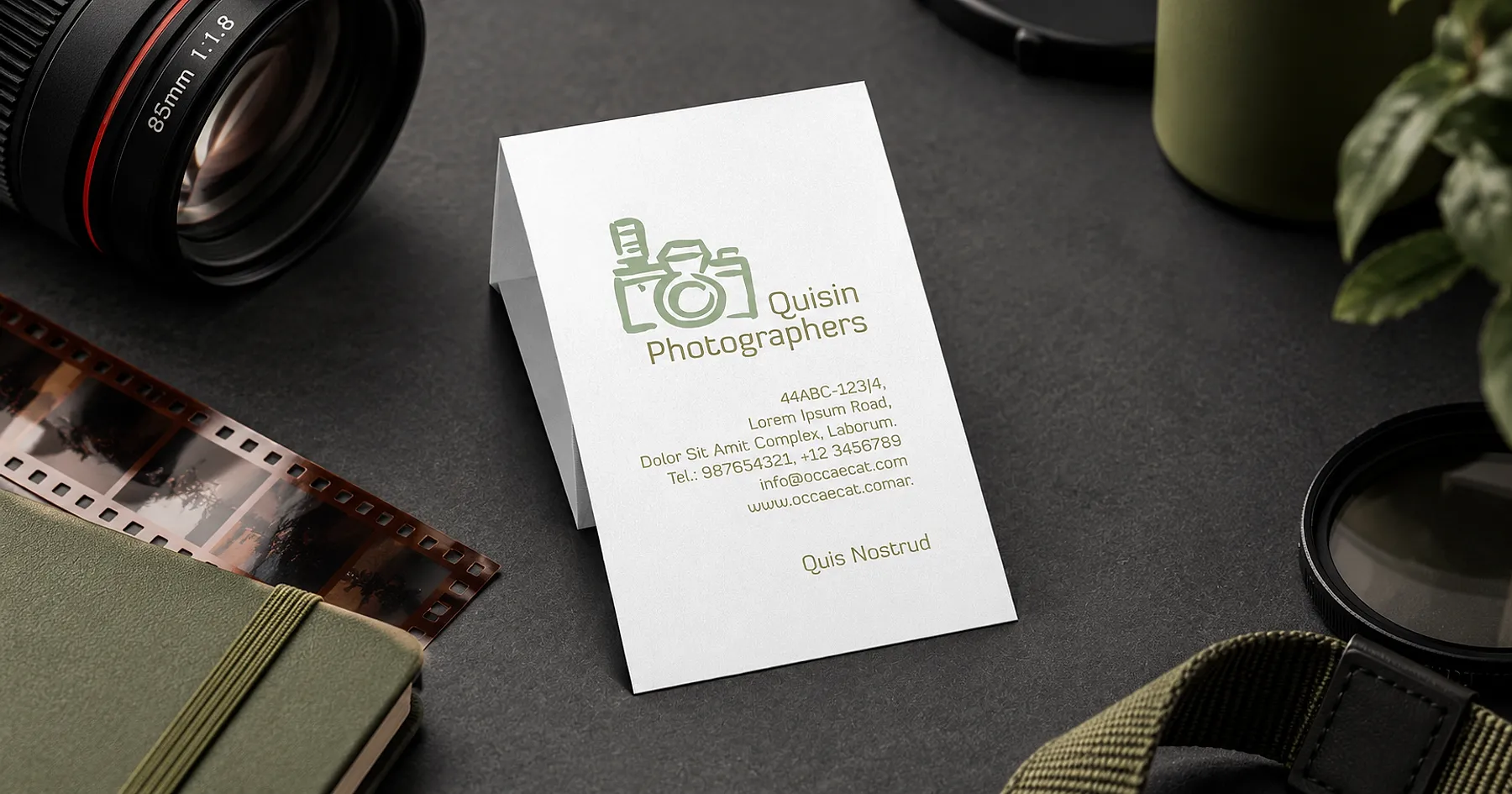 Quisin Photographers identity and business card design — professional services, India
