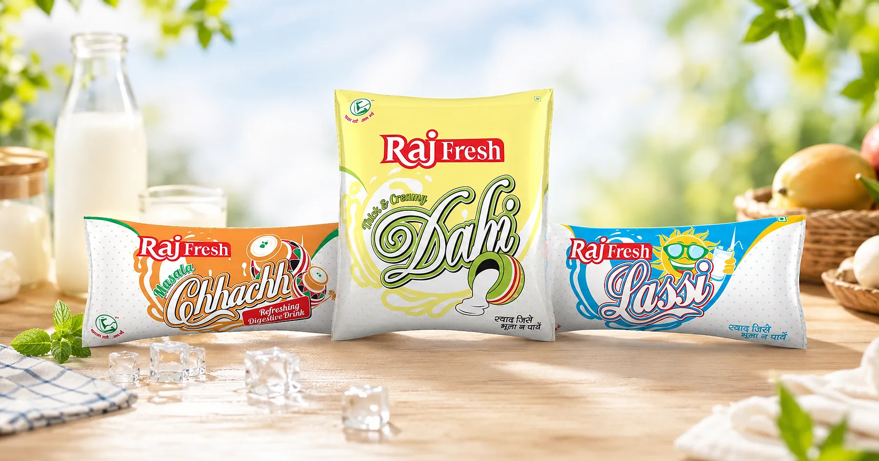Raj Fresh dahi lassi pouch packaging — dairy, India