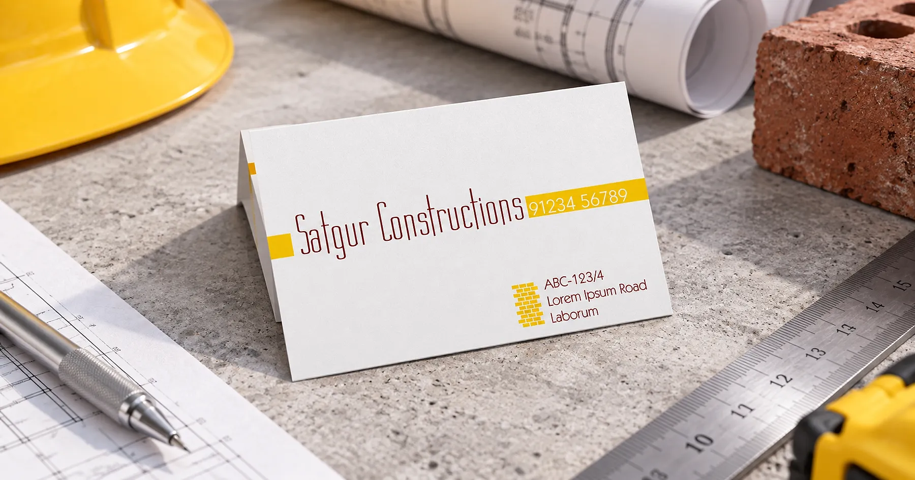 Satgur Constructions identity and business card design — real estate, India