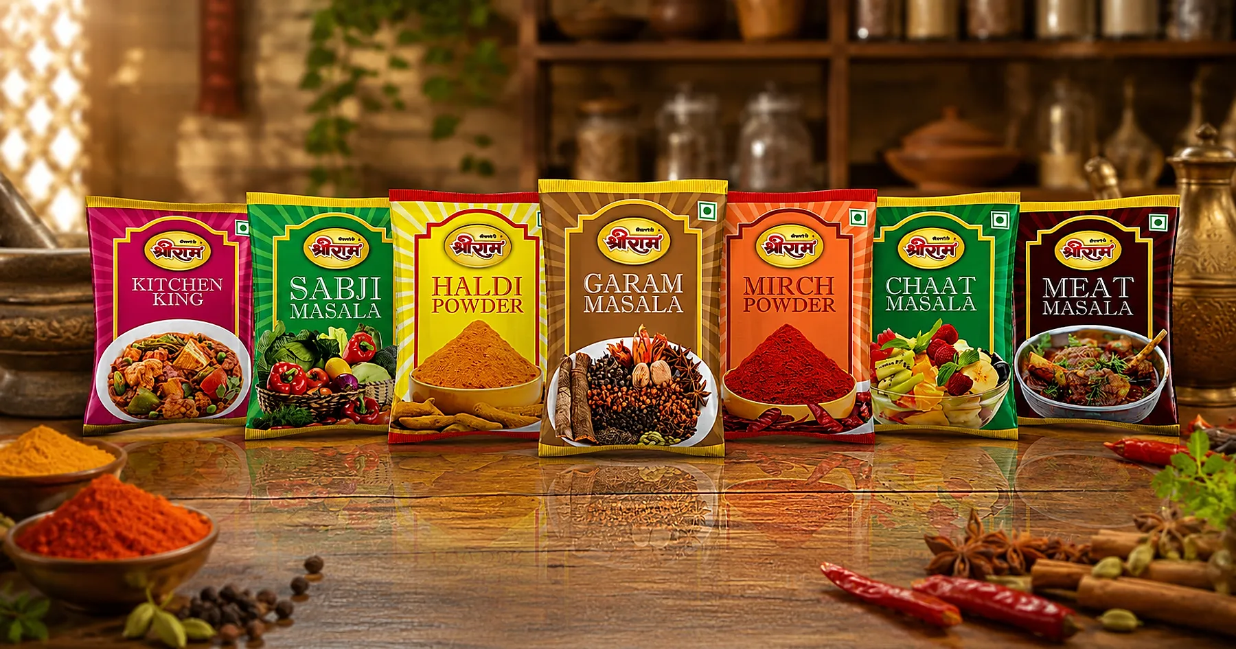 Shreeram Spices masala pouch range packaging — spices, India