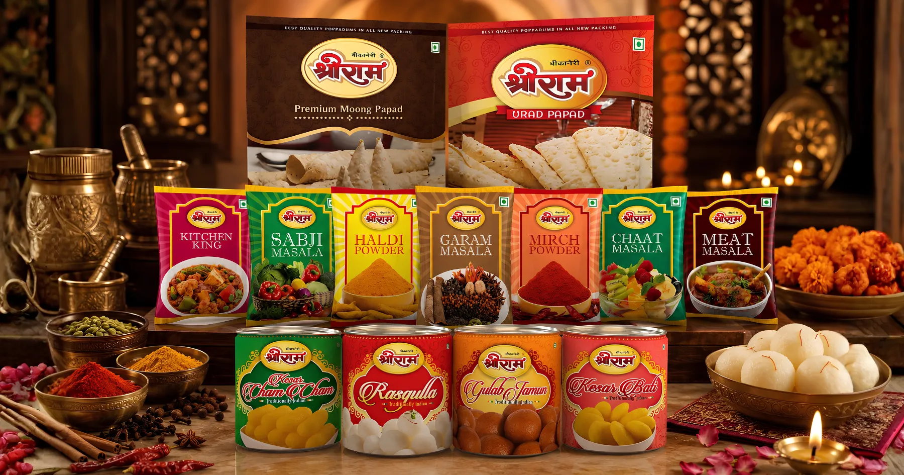 Shreeram Spices packaging range design — spices, India