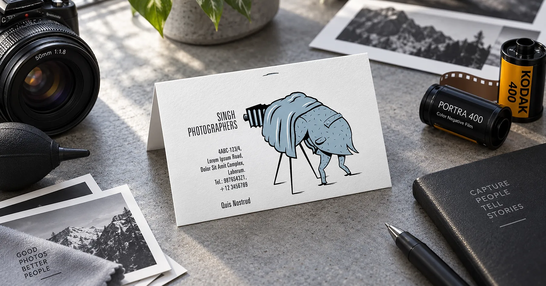Singh Photographers identity and business card design — professional services, India