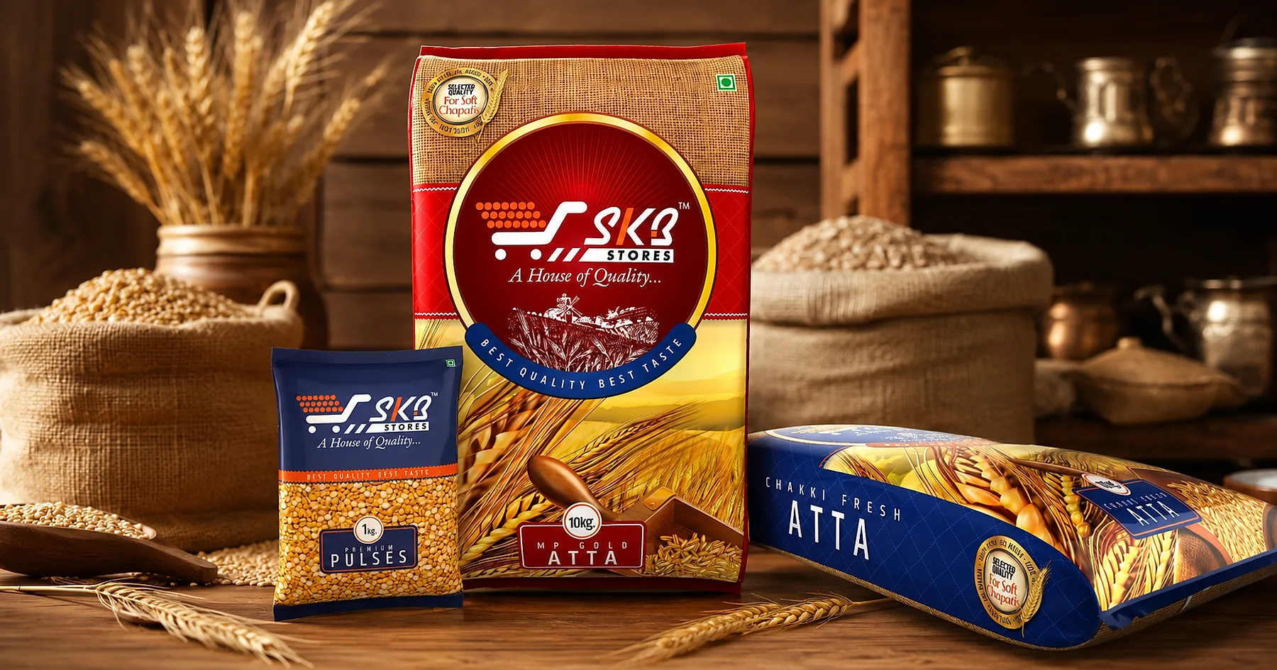 SKB atta pulses pouch packaging — food, India