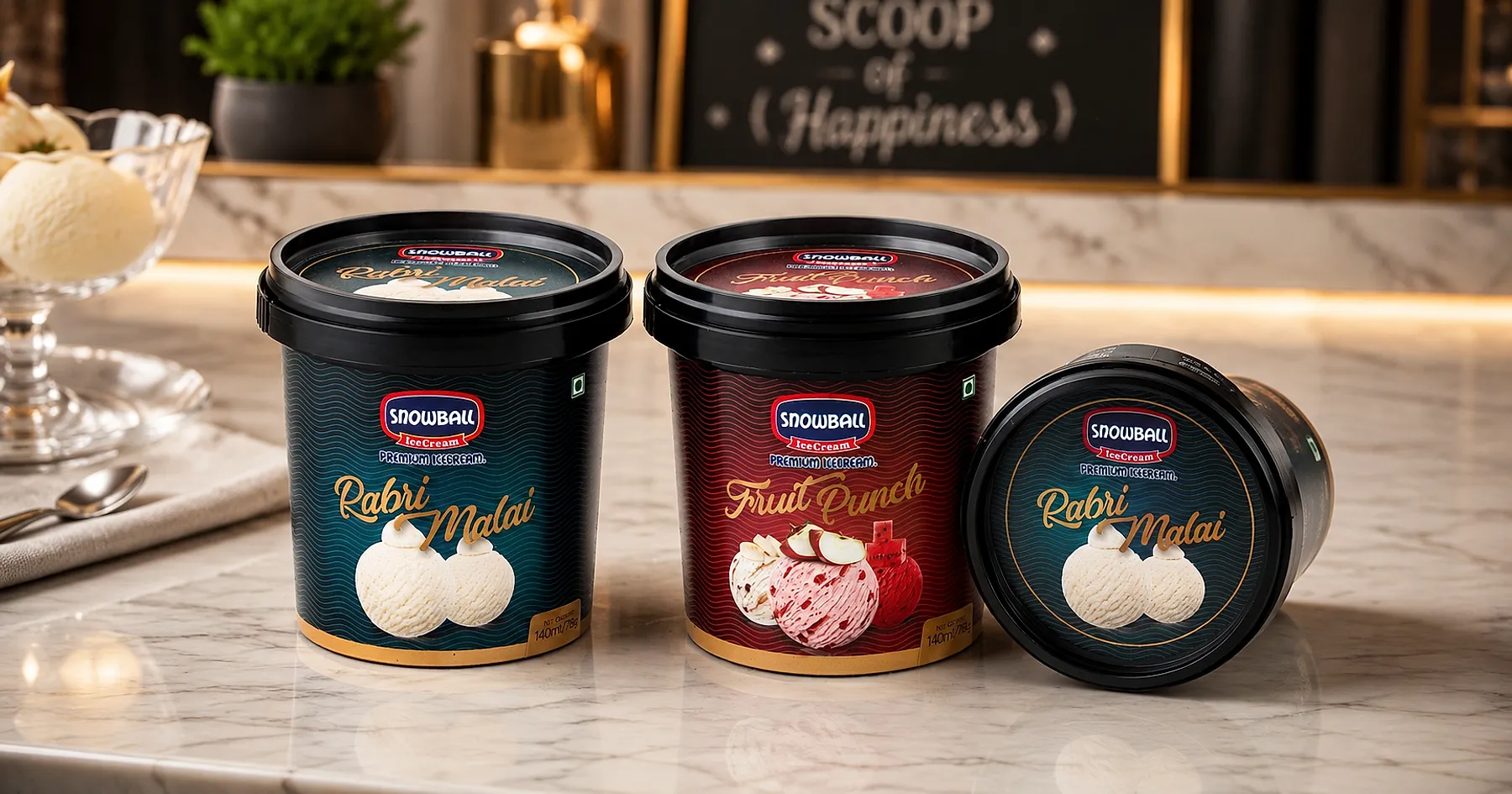 Snowball ice cream tub packaging — dairy, India
