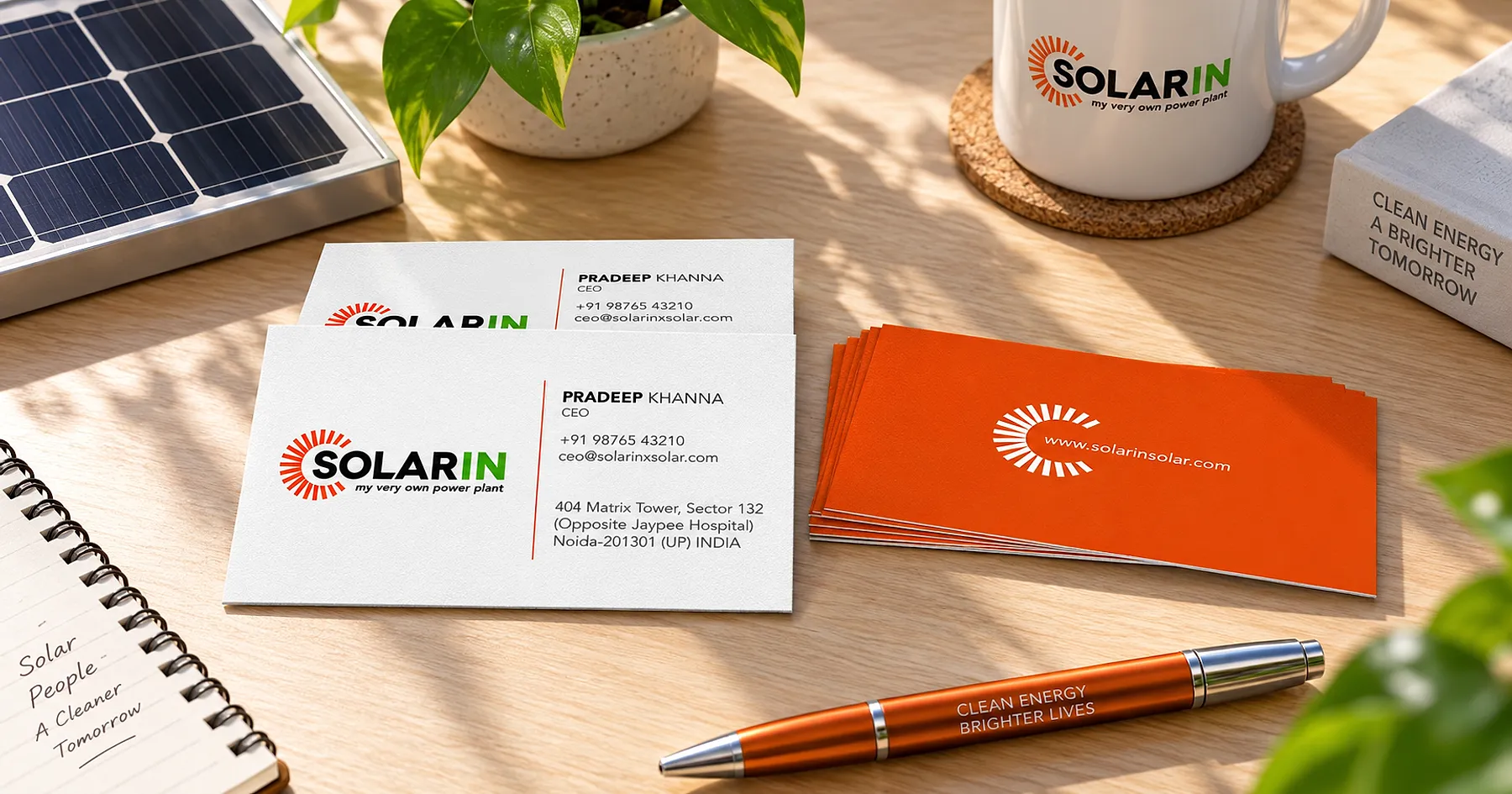 Solarin identity and stationery design — renewable energy, India