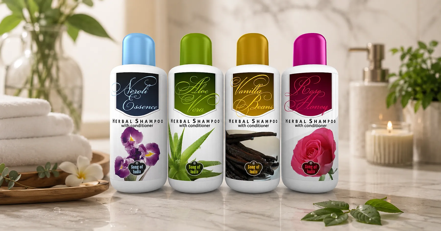 Song of India herbal shampoo bottle label packaging — personal care, India